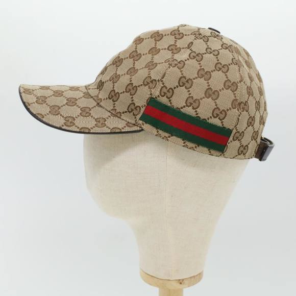 GUCCI GG Canvas Web Sherry Line Cap L Beige Red Green 200035 Auth ki2941 - Picture 4 of 10